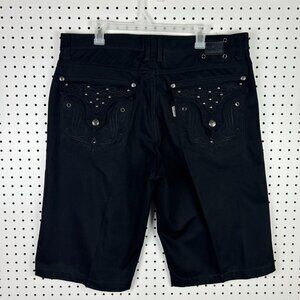 Parish Goth Flap Pocket Wide Leg Denim Jean Shorts Skate Baggy Punk Silver Sz 38